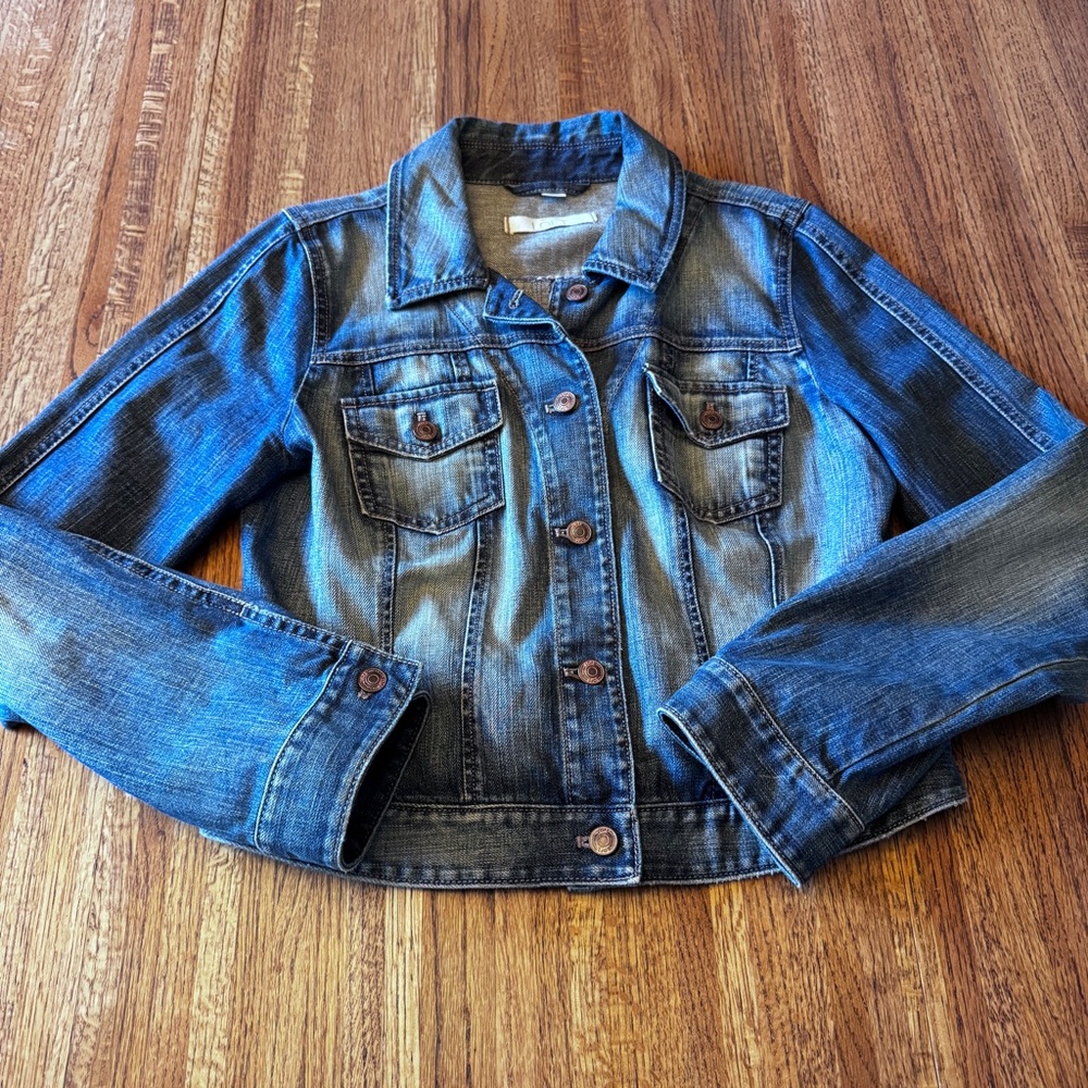 The Loft Denim Trucker Jacket in Authentic Dark Wash, Women’s Size 10